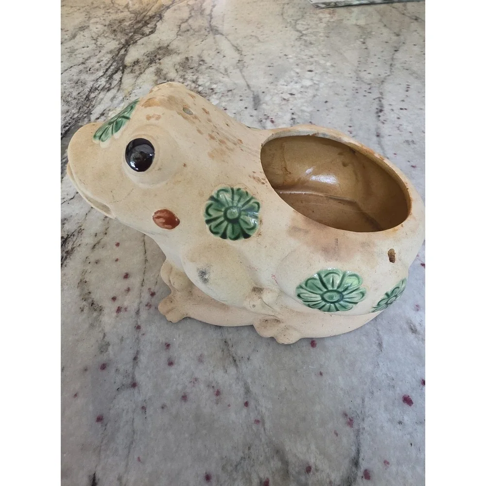 Vintage Pottery Frog Planter Small